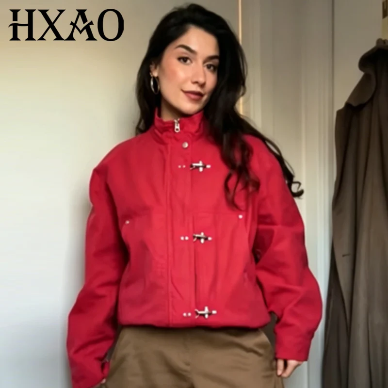 HXAO Red Cropped Coat Women's Bomber Jacket Spring 2026 Fashion Unisex Button Zip O-Neck Long Sleeve Tops Streetwear Outerwears
HXAO Red Cropped Coat Women's Bomber Jacket Spring 2026 Fashion Unisex Button Zip O-Neck Long Sleeve Tops Streetwear Outerwears
