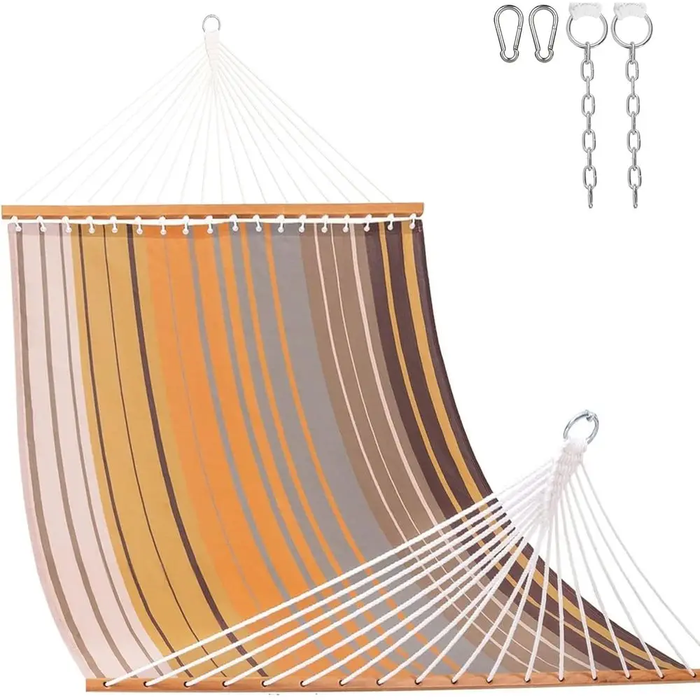 Fast-Drying Double Hammock with Spreader Bar, Ideal for Outdoor, Patio, Pool, Beach, 450 lbs Capacity, Coffee Stripe Pattern
Fast-Drying Double Hammock with Spreader Bar, Ideal for Outdoor, Patio, Pool, Beach, 450 lbs Capacity, Coffee Stripe Pattern