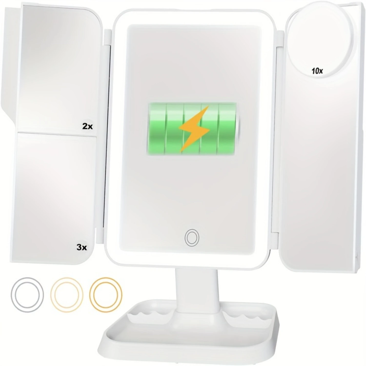 3X/10X/2X Magnification Rechargeable Tri-fold Makeup Mirror with Lights, Portable LED Travel Vanity Mirror with Adjustable Brigh
3X/10X/2X Magnification Rechargeable Tri-fold Makeup Mirror with Lights, Portable LED Travel Vanity Mirror with Adjustable Brigh