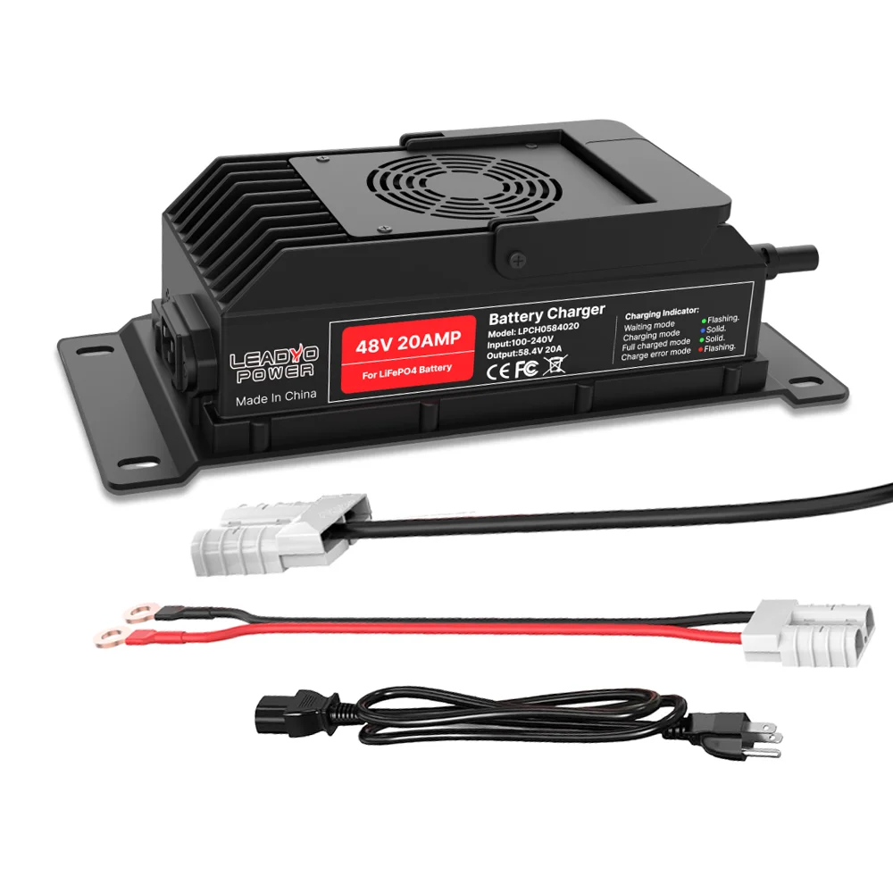 58.4V 20A Charger for Golf Cart Truck 48V 16S Lithium LiFePO4 Battery with Anderson Plug and M8 O-Type Terminal 48V Fast Charger 
58.4V 20A Charger for Golf Cart Truck 48V 16S Lithium LiFePO4 Battery with Anderson Plug and M8 O-Type Terminal 48V Fast Charger