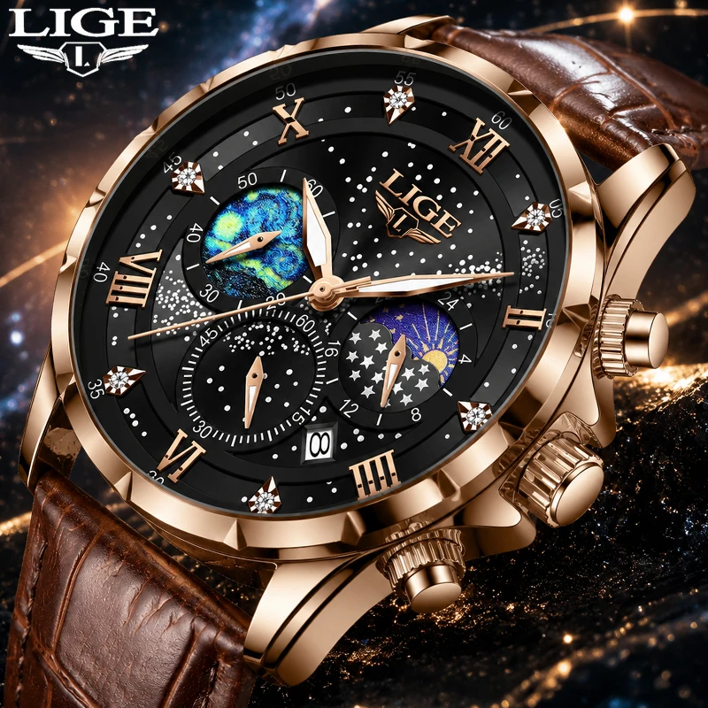 LIGE New 24 Hour Moon Phase Watch Men Top Brand Luxury Army Military Leather Watch for Men Waterproof Luminous Date Chronograph
LIGE New 24 Hour Moon Phase Watch Men Top Brand Luxury Army Military Leather Watch for Men Waterproof Luminous Date Chronograph
