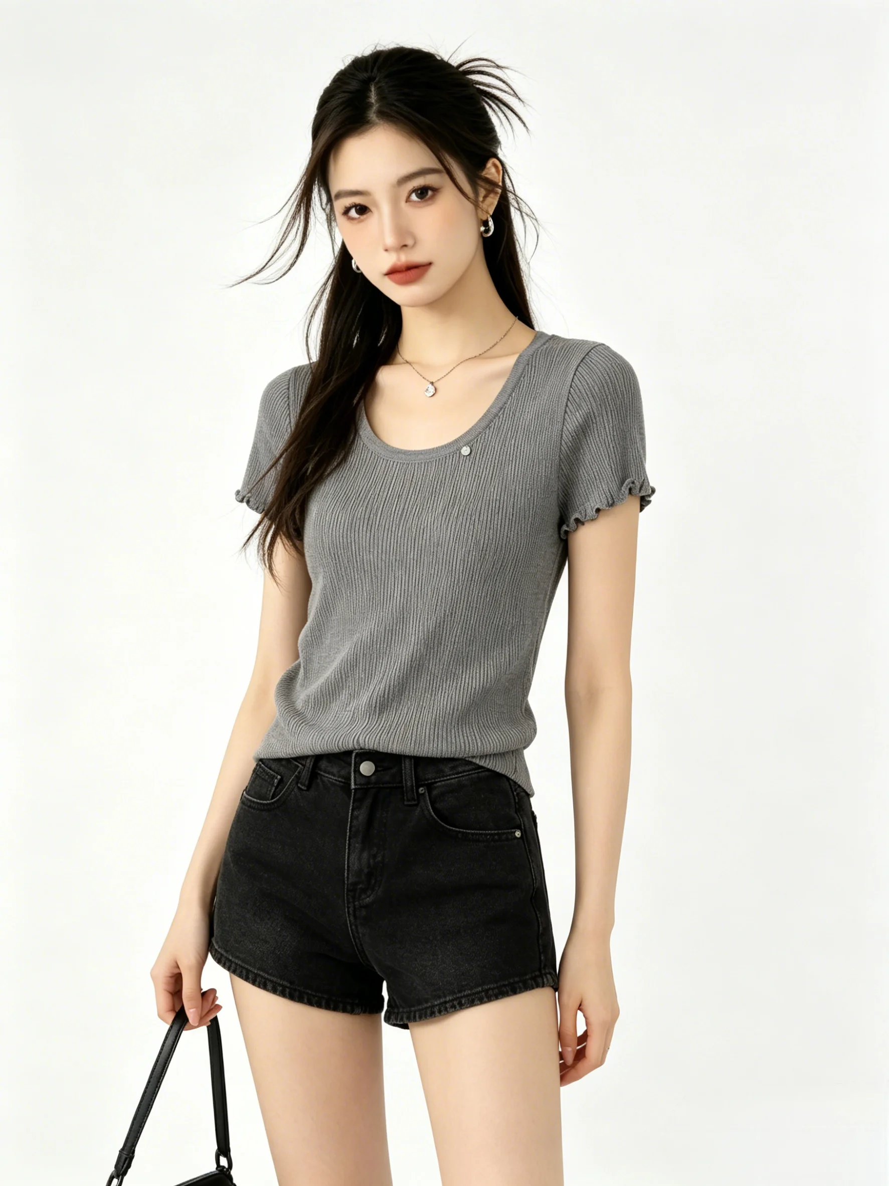 Summer New Korean Style Simple Elegance Short Sleeve round Neck T-Shirt Wooden Design Drawstring Belly Baring Short Top
Summer New Korean Style Simple Elegance Short Sleeve round Neck T-Shirt Wooden Design Drawstring Belly Baring Short Top