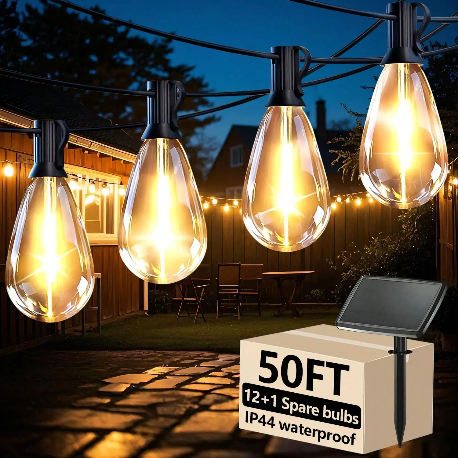 Outdoor S14 Solar Light Strings, 50/100FT, 2700K Warm White, 12+1/ 24+1 Shatterproof Bulbs, E12 Bases Bulbs Replaceable, IP44 Waterproof, Suitable For Room Decoration, Home Decoration, Wedding Decoration, Outdoor Decoration In Gardens, Cafes, Campsites
Outdoor S14 Solar Light Strings, 50/100FT, 2700K Warm White, 12+1/ 24+1 Shatterproof Bulbs, E12 Bases Bulbs Replaceable, IP44 Waterproof, Suitable For Room Decoration, Home Decoration, Wedding Decoration, Outdoor Decoration In Gardens, Cafes, Campsites