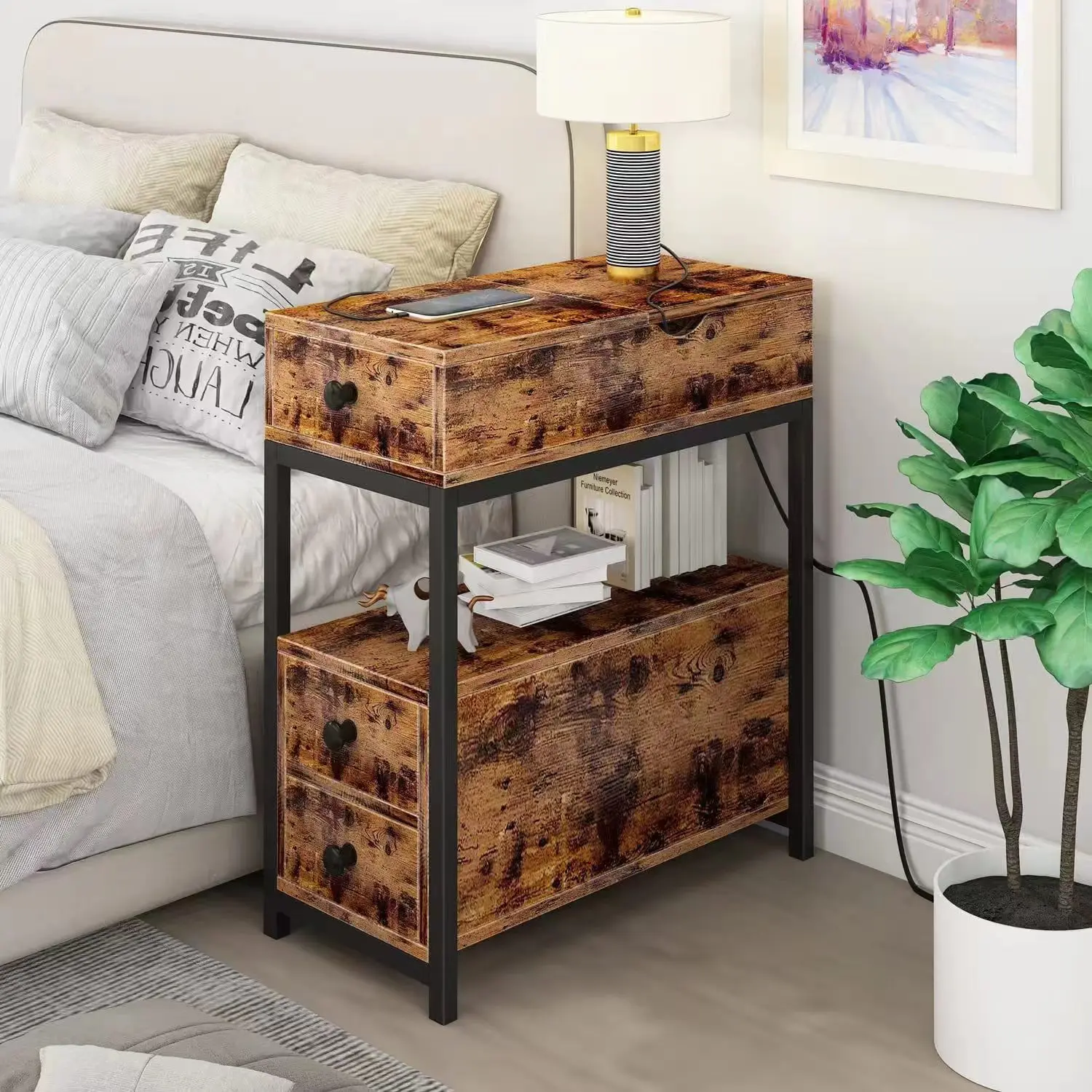 Cross-border new iron-wood combined shelf household side table with socket double-layer storage rack household bedroom bedside
Cross-border new iron-wood combined shelf household side table with socket double-layer storage rack household bedroom bedside