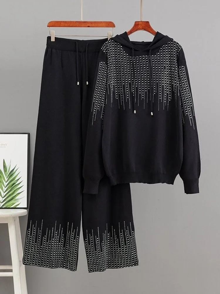 Fashionable Glitter Hoodie Jacket And Wide Leg Pants Casual Two Piece Set Polyester High Waist Metal Decorated Long Sleeve
Fashionable Glitter Hoodie Jacket And Wide Leg Pants Casual Two Piece Set Polyester High Waist Metal Decorated Long Sleeve