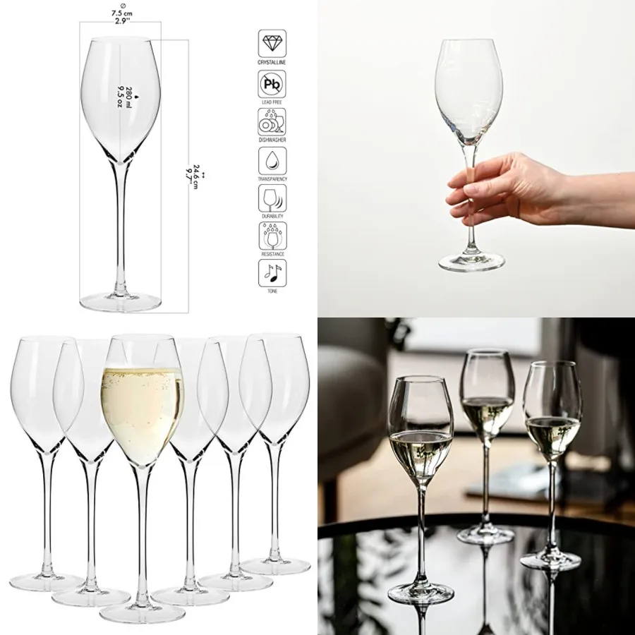 Large Champagne Sparkling Wine Flutes, Set of 6, 9.4 fl oz, Rounded Shape for Ideal Bubbles, Dishwasher Safe, Made in Europe
Large Champagne Sparkling Wine Flutes, Set of 6, 9.4 fl oz, Rounded Shape for Ideal Bubbles, Dishwasher Safe, Made in Europe