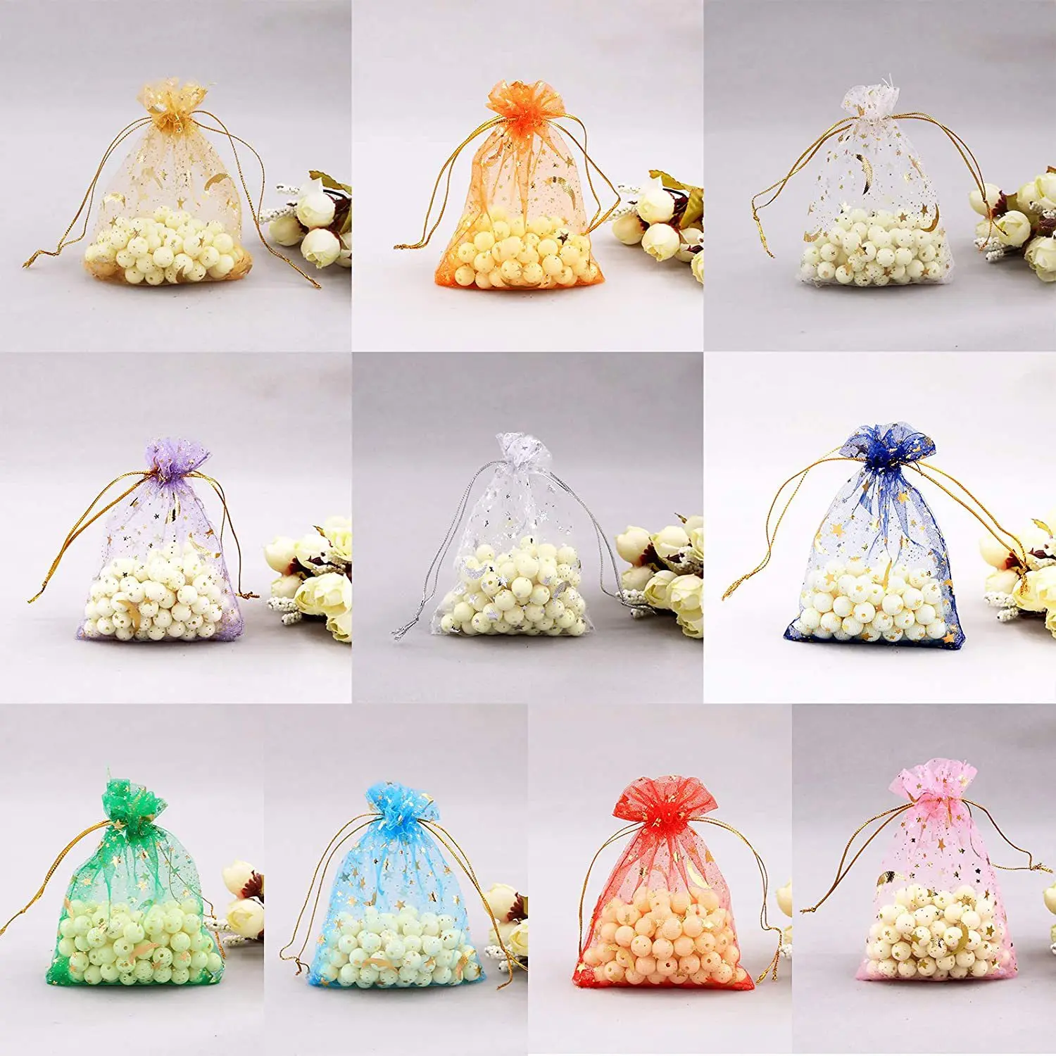 50Pcs Moon Stars Drawstring Organza Bags Jewelry Gift Bags Pouches Gold Star Organza Favor Pouches for Christmas Wedding
50Pcs Moon Stars Drawstring Organza Bags Jewelry Gift Bags Pouches Gold Star Organza Favor Pouches for Christmas Wedding