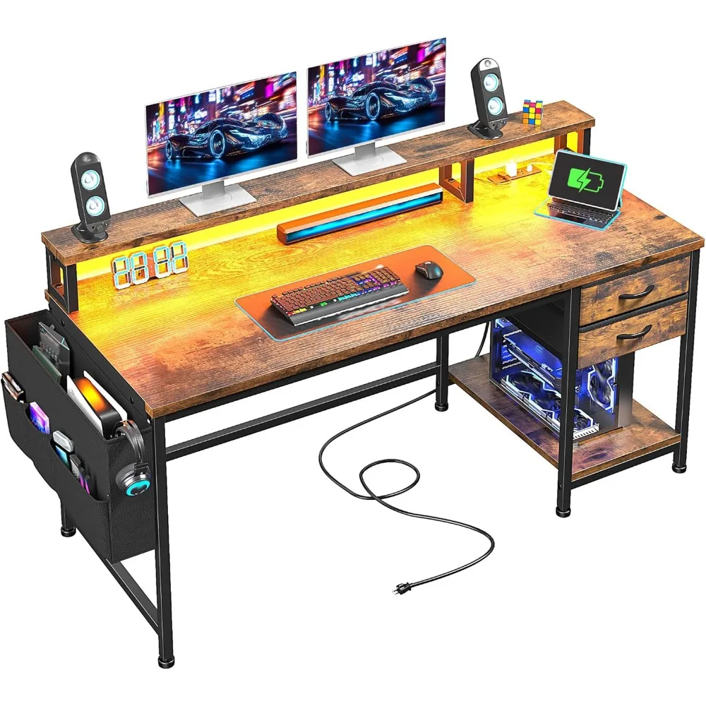 48" Computer Desk with LED Lights, Gaming Desk with Drawers & Storage Bag, Office Desks with Power Outlets & Monitor Stand, Home
48" Computer Desk with LED Lights, Gaming Desk with Drawers & Storage Bag, Office Desks with Power Outlets & Monitor Stand, Home