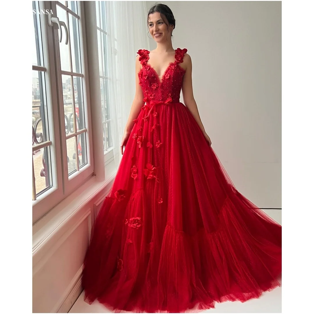 Sansa Customized Red Spaghetti Strap Prom Dresses 3D Flowers Mesh Fabric فساتين للمناسبات الخاصة A-line vestidos de festa 2025
Sansa Customized Red Spaghetti Strap Prom Dresses 3D Flowers Mesh Fabric فساتين للمناسبات الخاصة A-line vestidos de festa 2025
