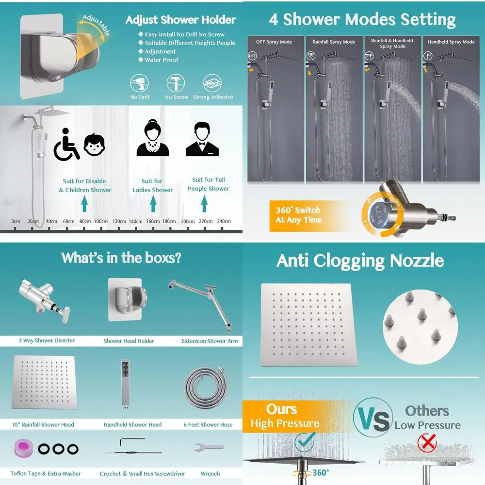 10-функциональный металлический душ с ручным распылителем, 4-режимным переключателем, душевой лейкой из нержавеющей стали, регулируемым кронштейном, длинным шлангом 71 дюйм - матовый никель
10-функциональный металлический душ с ручным распылителем, 4-режимным переключателем, душевой лейкой из нержавеющей стали, регулируемым кронштейном, длинным шлангом 71 дюйм - матовый никель