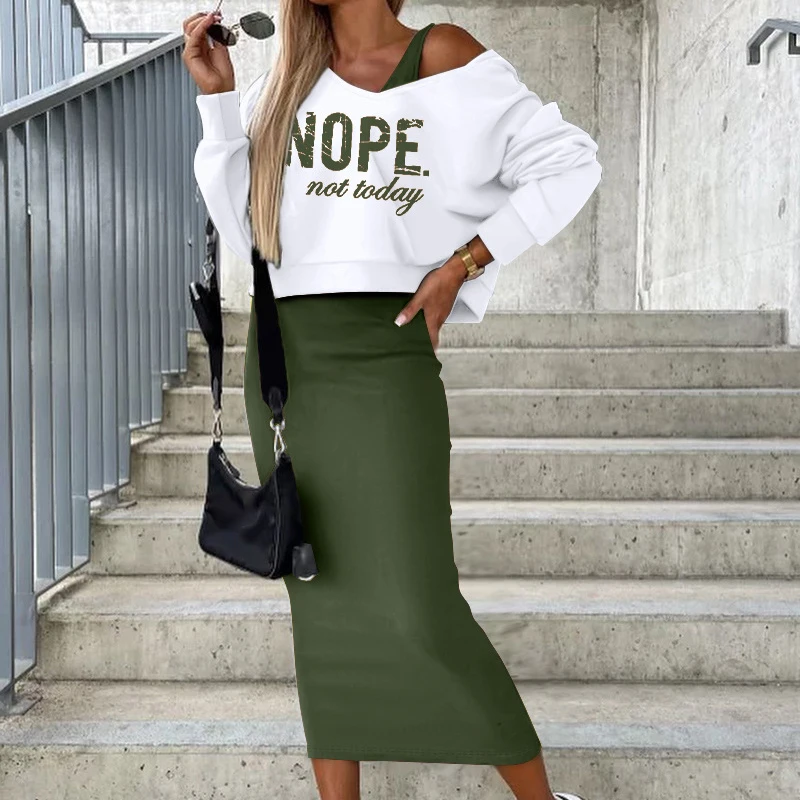 Ladies Autumn Street Casual Skinny Dress Set Women Sweater Top Sleeveless Vest Dress Set Lady Spring Fashion Printed Ladies Set
Ladies Autumn Street Casual Skinny Dress Set Women Sweater Top Sleeveless Vest Dress Set Lady Spring Fashion Printed Ladies Set