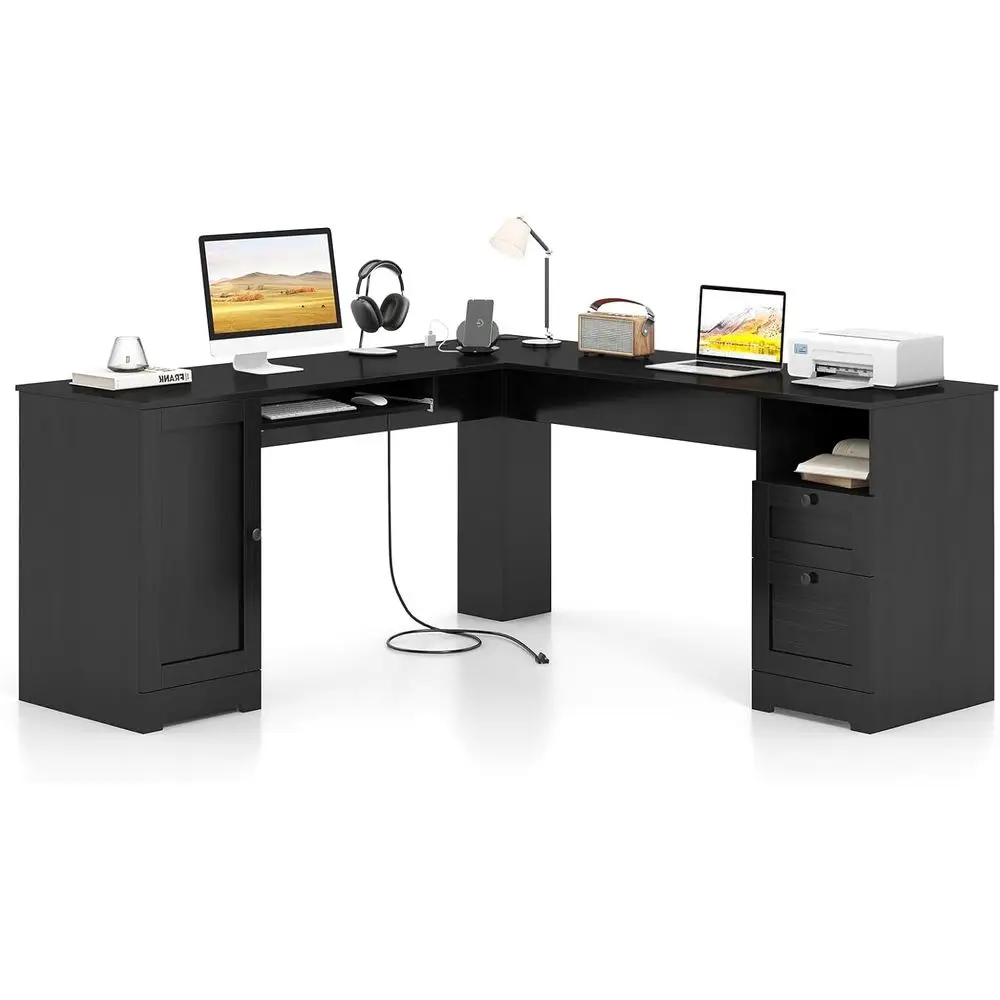 66 Large L-Shaped Desk with Storage, Charging, & Adjustable Shelf - Black Home Office Writing Desk
66 Large L-Shaped Desk with Storage, Charging, & Adjustable Shelf - Black Home Office Writing Desk