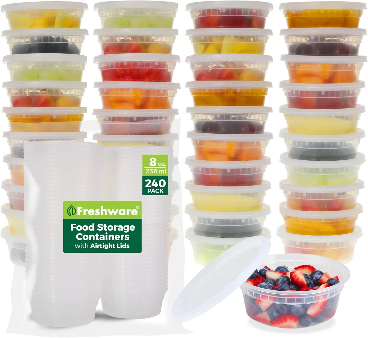 240-Pack 8 oz Plastic Food Containers with Lids, BPA-Free, Leakproof, Microwave & Dishwasher Safe
240-Pack 8 oz Plastic Food Containers with Lids, BPA-Free, Leakproof, Microwave & Dishwasher Safe