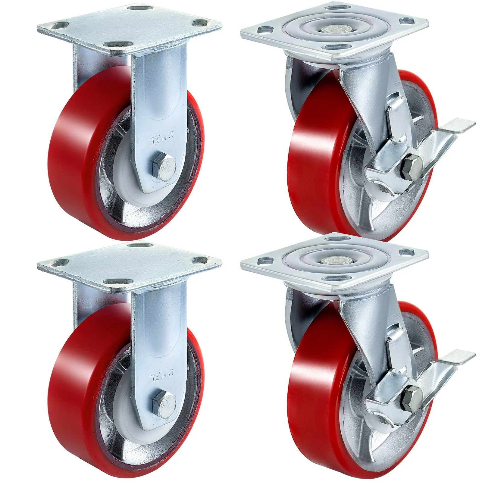 4 Pack 6 X 2 Inch Caster Wheels 2 Rigid And 2 Swivel Casters With Side Brake Polyurethane Iron Core Plate 1000LBS Capacity Per Wheel
4 Pack 6 X 2 Inch Caster Wheels 2 Rigid And 2 Swivel Casters With Side Brake Polyurethane Iron Core Plate 1000LBS Capacity Per Wheel