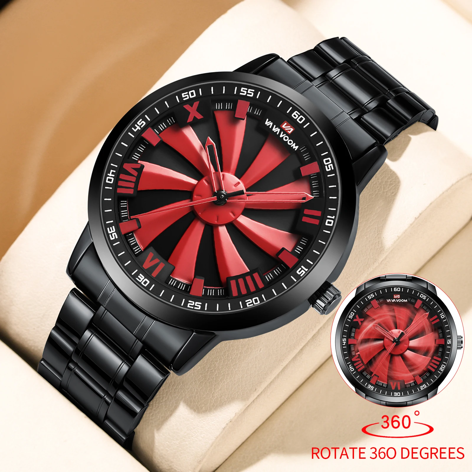Sports Men Watch 43mm Red Rotating Dial Black Stainless Steel With Quartz Clock Simulation Car Hub 3Bar Daily Waterproof Watches
Sports Men Watch 43mm Red Rotating Dial Black Stainless Steel With Quartz Clock Simulation Car Hub 3Bar Daily Waterproof Watches