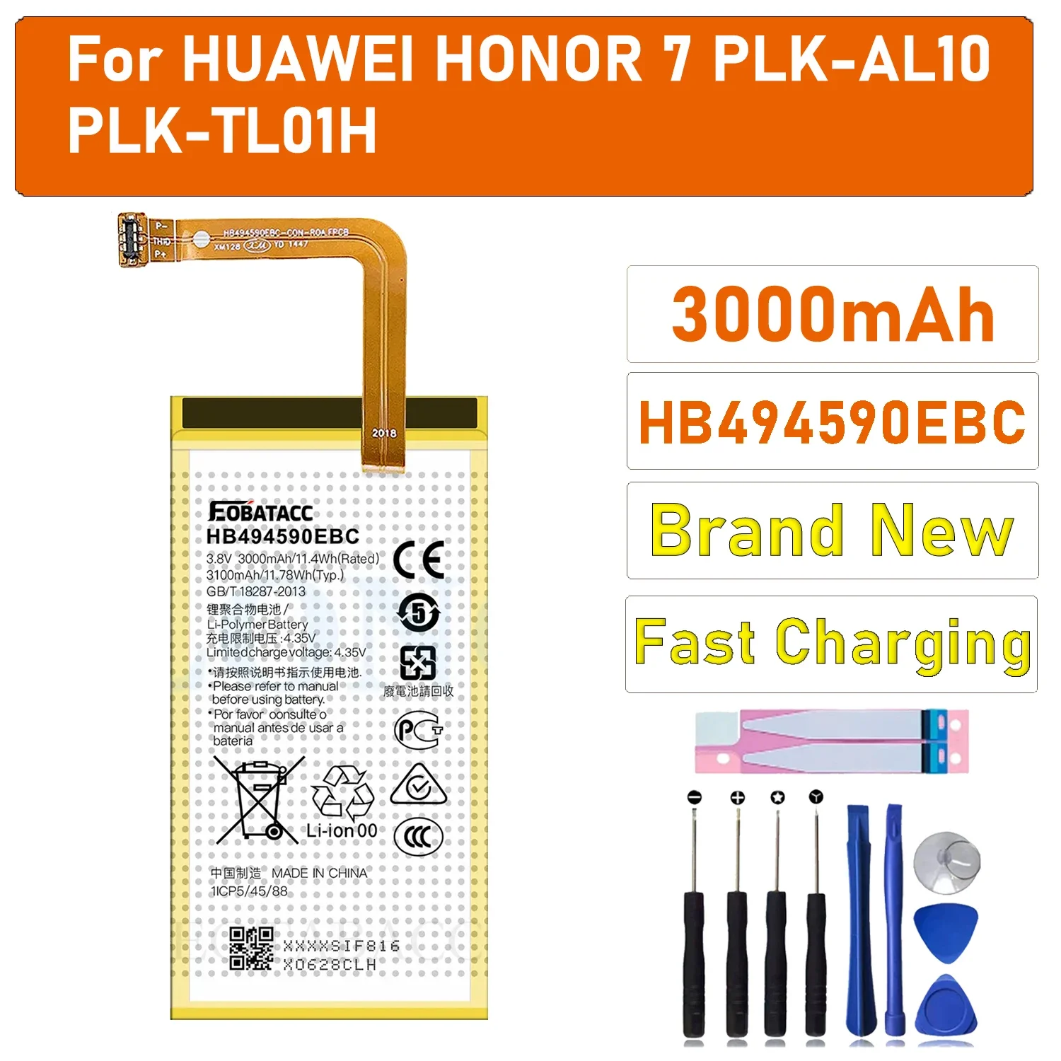 100% New Original Battery HB494590EBC For HUAWEI honor 7 PLK-AL10 PLK-TL01H/UL00/CL00 Battery + Free Tools
100% New Original Battery HB494590EBC For HUAWEI honor 7 PLK-AL10 PLK-TL01H/UL00/CL00 Battery + Free Tools