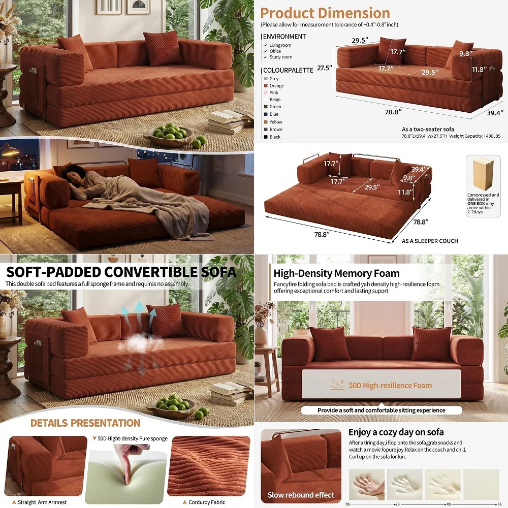 4in1 Convertible Sofa Bed, Oversized Boneless Couch with 4 Frame Kits and Removable Armrests, Corduroy Sleeper Sofa with 2 Pill
4in1 Convertible Sofa Bed, Oversized Boneless Couch with 4 Frame Kits and Removable Armrests, Corduroy Sleeper Sofa with 2 Pill