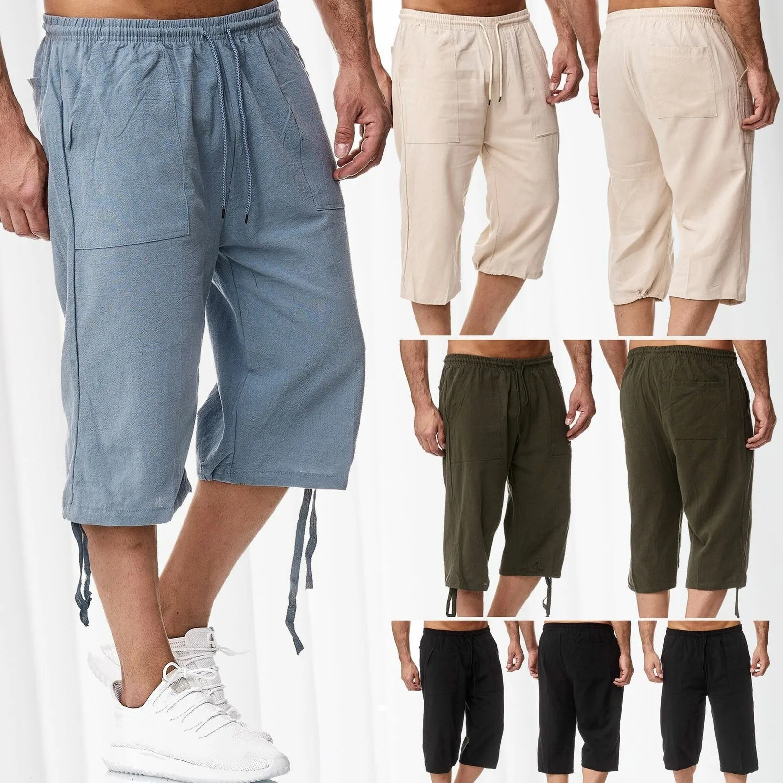 Men's Cargo Shorts Cotton Linen Blend Knee Length Pants Drawstring Waist Trousers Loose Fit Mid Waist Short Pants Beige Olive
Men's Cargo Shorts Cotton Linen Blend Knee Length Pants Drawstring Waist Trousers Loose Fit Mid Waist Short Pants Beige Olive