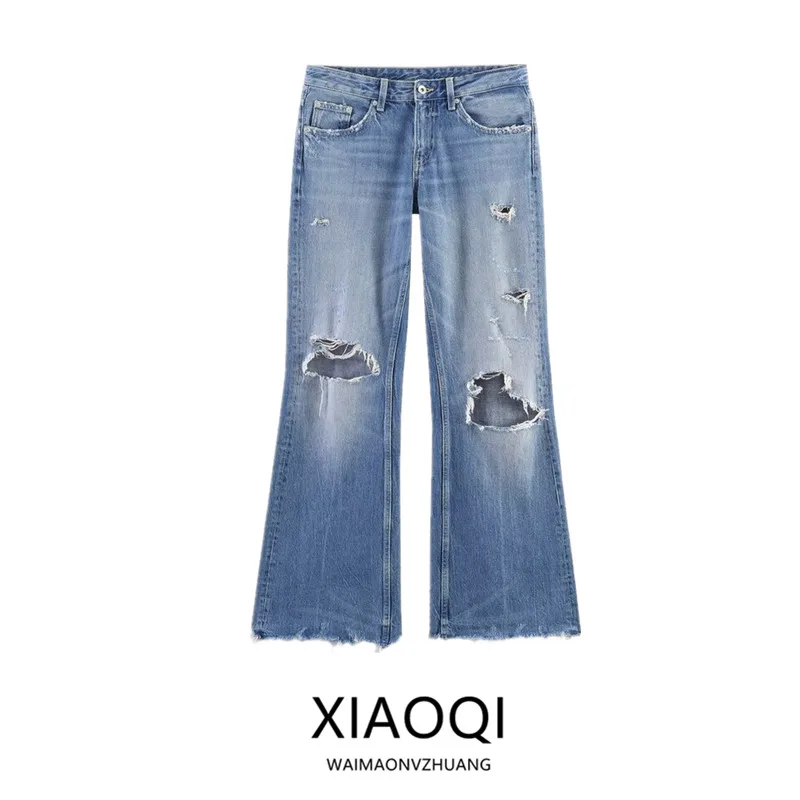 Spring 2026 Women's Casual Bell Bottom Jeans New Arrival Hole Decoration mid Waist Denim Pants Ladies Fashion Spring Season
Spring 2026 Women's Casual Bell Bottom Jeans New Arrival Hole Decoration mid Waist Denim Pants Ladies Fashion Spring Season