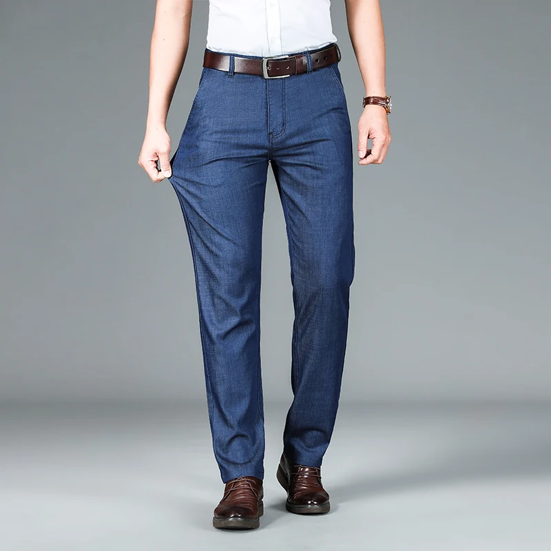 Spring Summer Modal Fabric Men's Light Blue Business Jeans Plus Size 40 42 Stretch Denim Straight-leg Pants Male Brand Trousers
Spring Summer Modal Fabric Men's Light Blue Business Jeans Plus Size 40 42 Stretch Denim Straight-leg Pants Male Brand Trousers