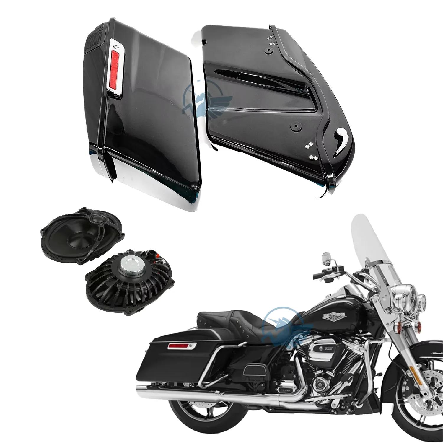 Для Harley Touring CVO Road King Street Glide мотоциклетные жесткие седельные сумки из АБС-пластика, боковой чехол, водонепроницаемые седельные сумки, крышка динамика 
Для Harley Touring CVO Road King Street Glide мотоциклетные жесткие седельные сумки из АБС-пластика, боковой чехол, водонепроницаемые седельные сумки, крышка динамика