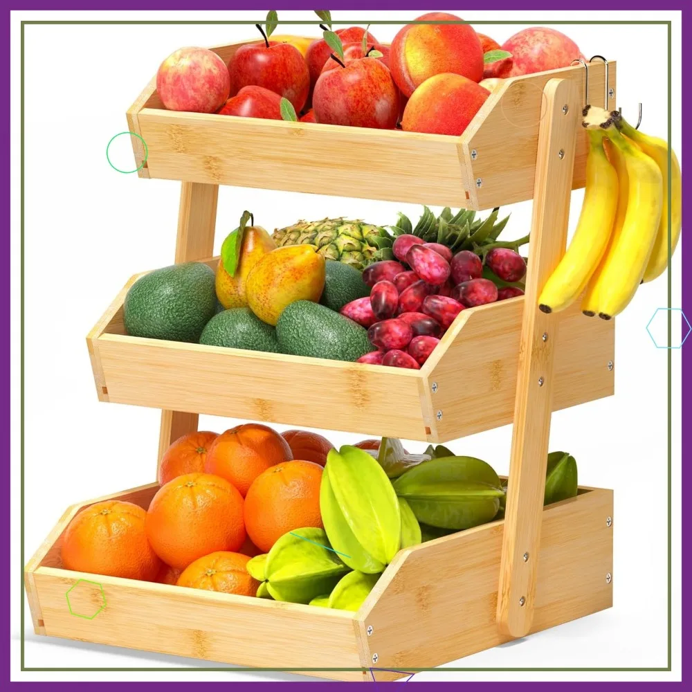 3-Tier Bamboo Fruit Basket with Banana Hangers, Large Kitchen Counter Organizer for Fruits, Vegetables, and Snacks
3-Tier Bamboo Fruit Basket with Banana Hangers, Large Kitchen Counter Organizer for Fruits, Vegetables, and Snacks