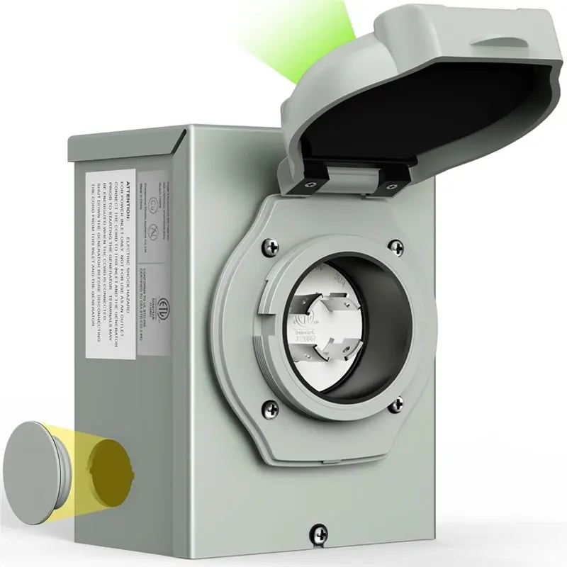 【VALUE MONEY】 Всепогодная наружная входная коробка питания, 30 А, для 4-контактного шнура генератора, 125 В, 3750 Вт
【VALUE MONEY】 Всепогодная наружная входная коробка питания, 30 А, для 4-контактного шнура генератора, 125 В, 3750 Вт