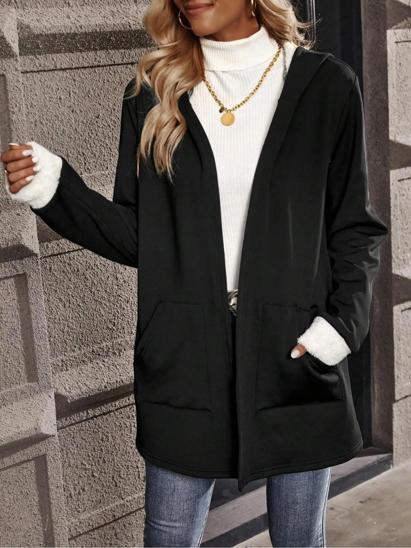 Plus-size European and American new autumn and winter casual fleece thickened solid color hooded midi coat
Plus-size European and American new autumn and winter casual fleece thickened solid color hooded midi coat