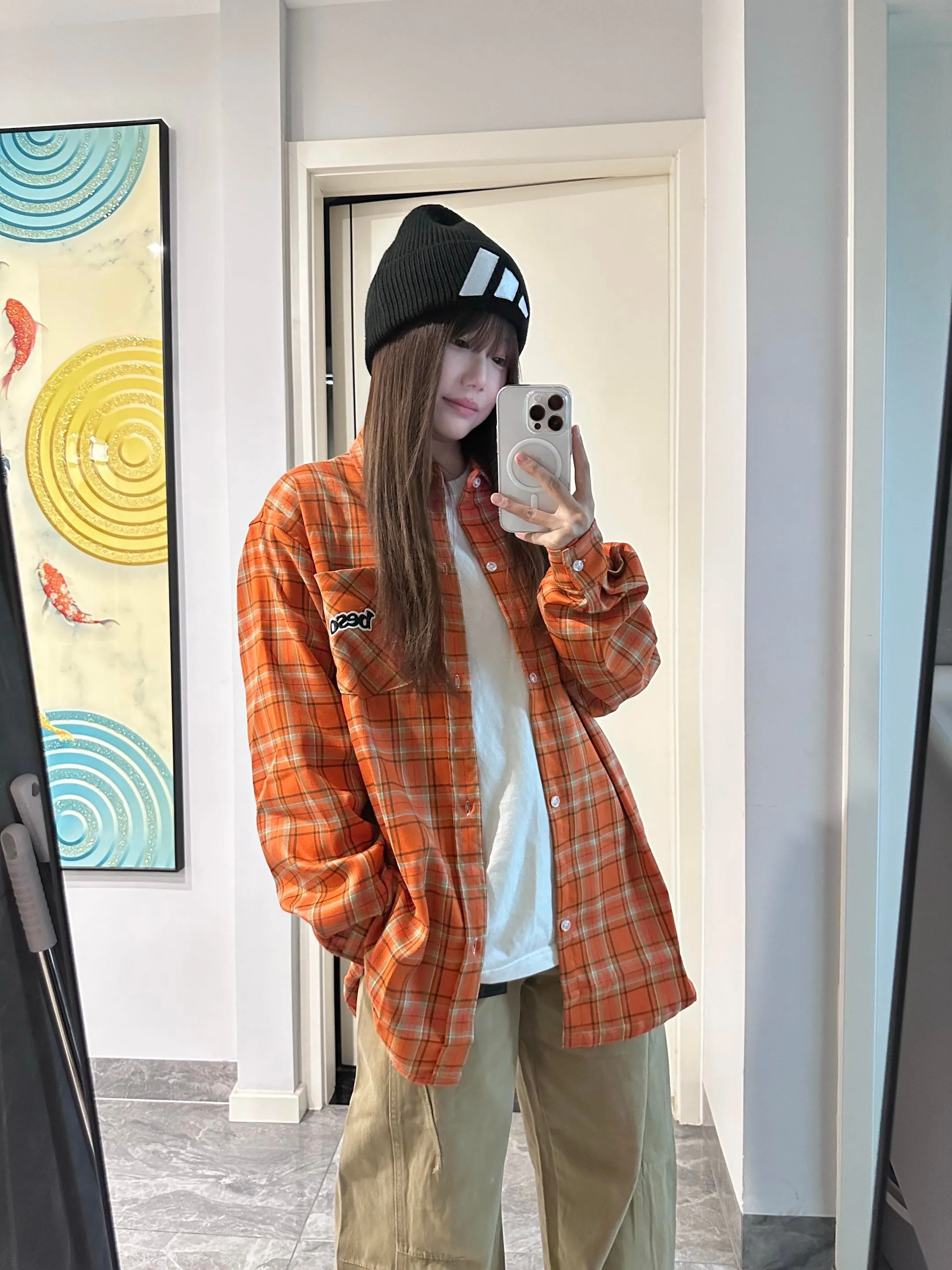 American Sle Orange Embroidered Plaid irt Men Women Spring Autumn Lazy Sle Striped irt Couple Outfit Dopne Coat
American Sle Orange Embroidered Plaid irt Men Women Spring Autumn Lazy Sle Striped irt Couple Outfit Dopne Coat