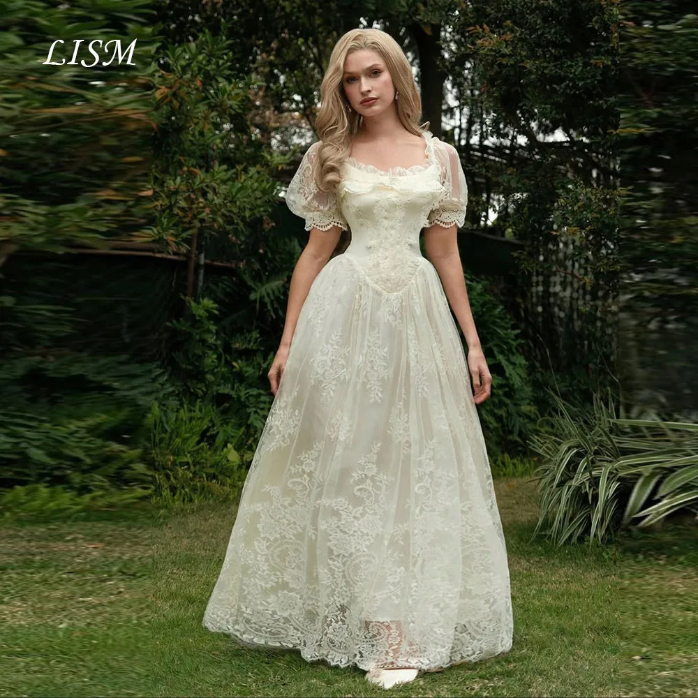 LISM Princess Square Collar A-Line Wedding Dresses Silk Lace Short Sleeves Elegant Long Bridal Gowns Customized robe de mariée
LISM Princess Square Collar A-Line Wedding Dresses Silk Lace Short Sleeves Elegant Long Bridal Gowns Customized robe de mariée