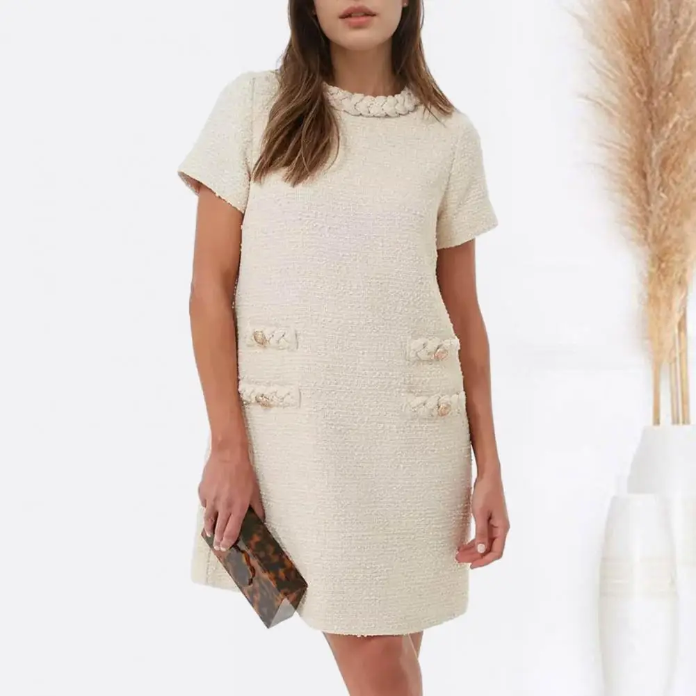 Women Dress Vintage A-line Mini Dress with Button Decor Back Zipper Closure for Women Short Sleeves Solid Color Round Neck Loose
Women Dress Vintage A-line Mini Dress with Button Decor Back Zipper Closure for Women Short Sleeves Solid Color Round Neck Loose