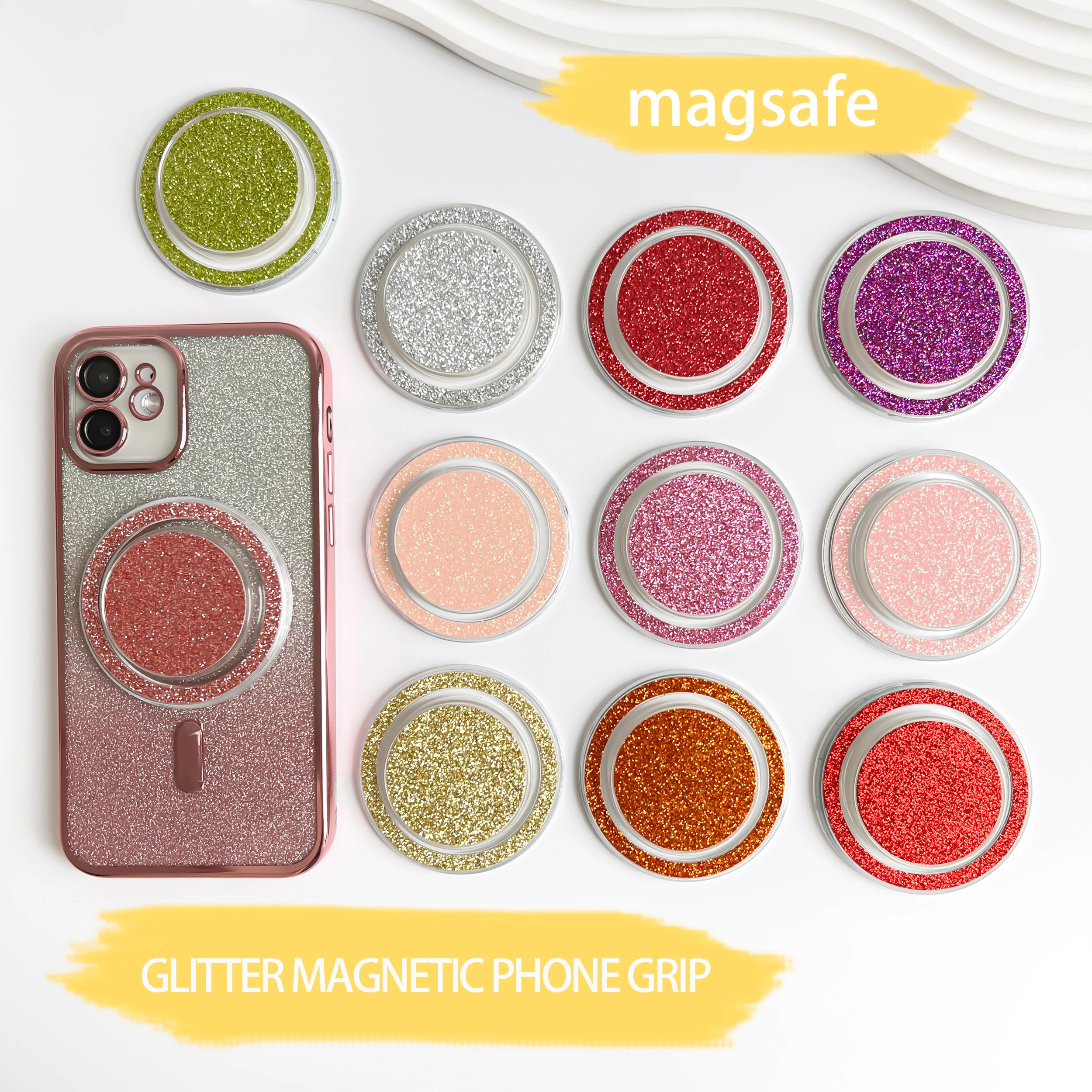 Glitter Magnetic Phone Grip with Strong N52 Magnet Phone Holder Stand Poppings Socket Griptok for All Phones
Glitter Magnetic Phone Grip with Strong N52 Magnet Phone Holder Stand Poppings Socket Griptok for All Phones