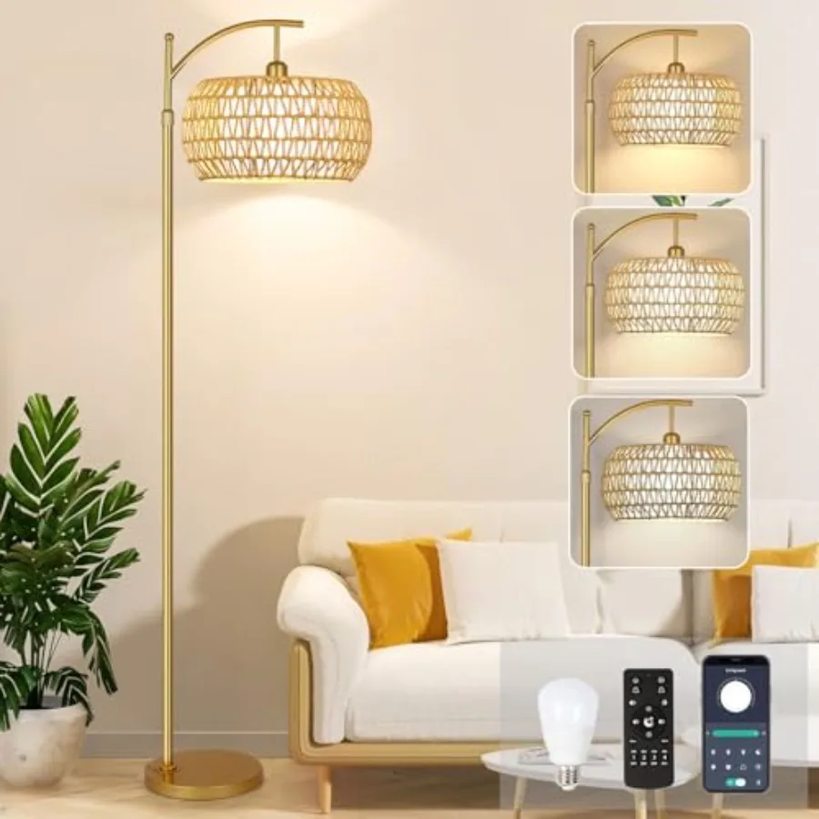 Gold Floor Lamp for Living Room with 3 Color Temperatures, Arc Boho Floor Lamps with Remote Control, Rattan Standing Lamp with
Gold Floor Lamp for Living Room with 3 Color Temperatures, Arc Boho Floor Lamps with Remote Control, Rattan Standing Lamp with