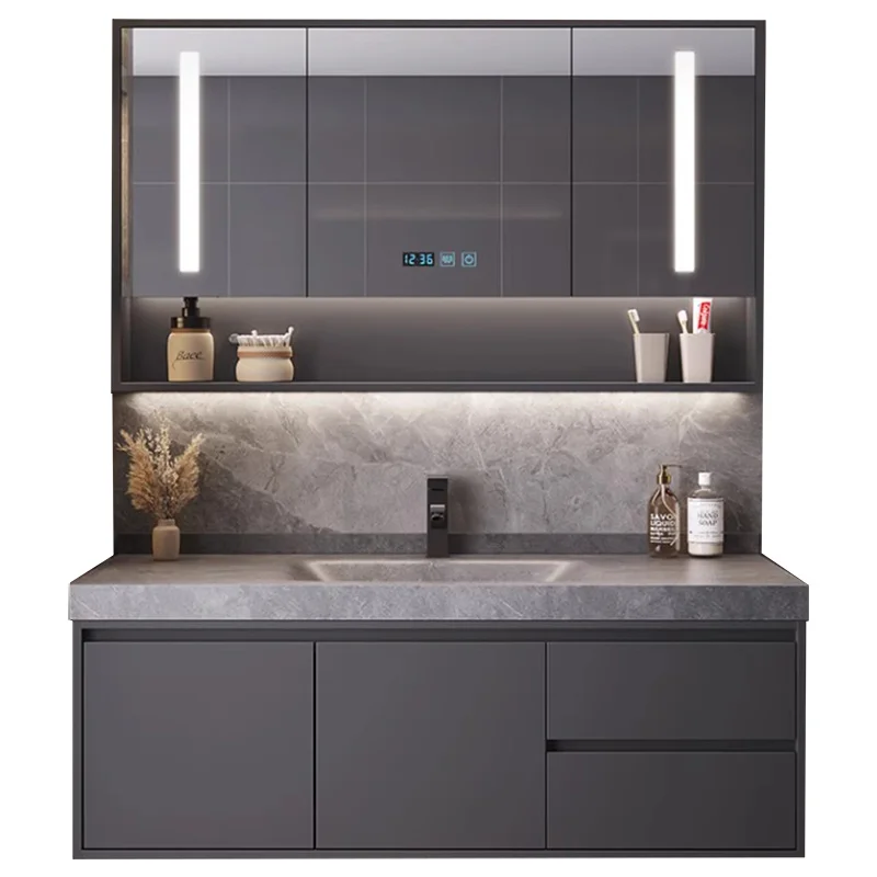 Grey Bathroom Vanity With Single Sink MDF Sintered Stone Material Water Resistant Cabinet
Grey Bathroom Vanity With Single Sink MDF Sintered Stone Material Water Resistant Cabinet