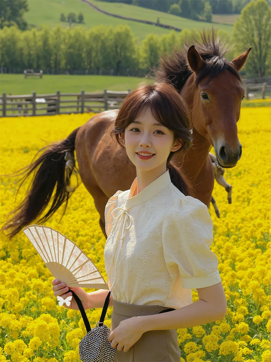 Винтажные блузки с воротником-стойкой, женские рукава-фонарики в консервативном стиле, лоскутная сетка, каваи, элегантные летние шикарные оборки
Винтажные блузки с воротником-стойкой, женские рукава-фонарики в консервативном стиле, лоскутная сетка, каваи, элегантные летние шикарные оборки