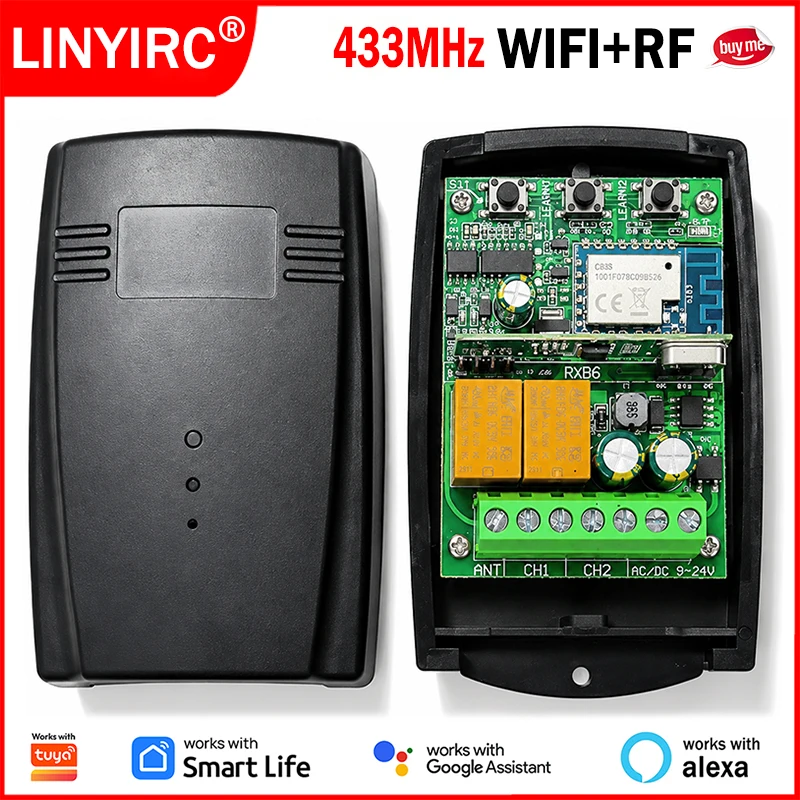 Works With Tuya WIFI Receiver 433MHz Universal Garage Door Remote Control Receiver 433.92MHz Smart Switch Electric Gate Opener