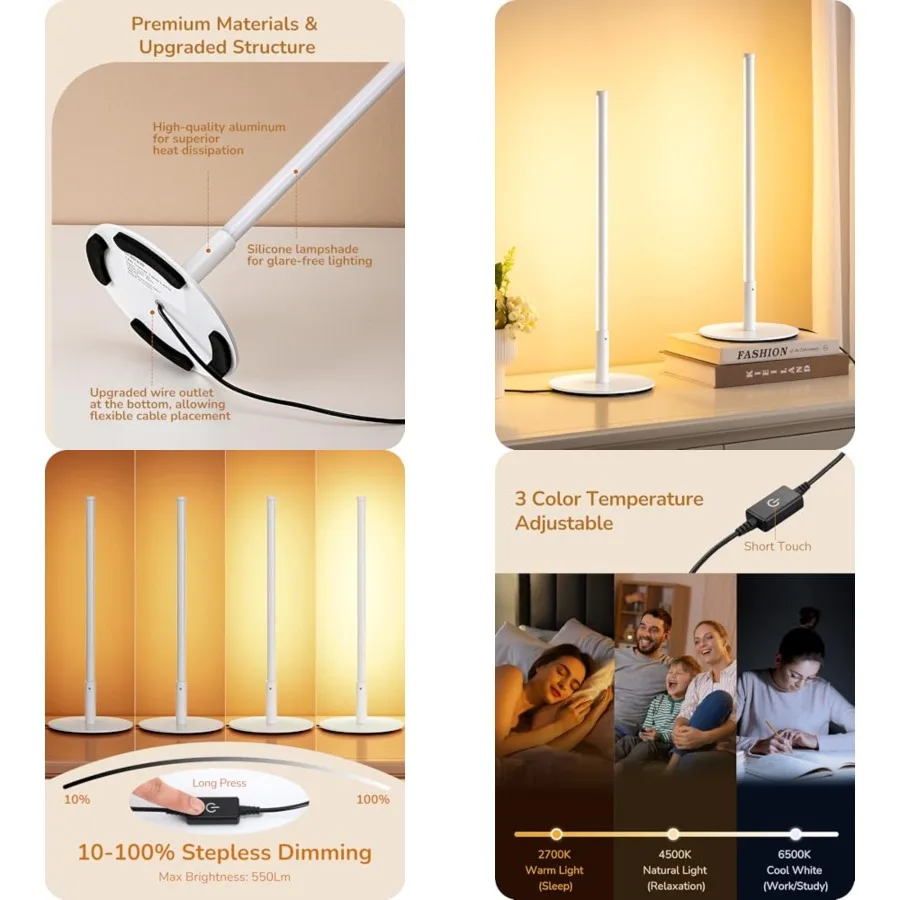 Upgraded LED Table Lamp Set of 2, 16.9" Dimmable Modern Bedside Lamps with Metal Finish and 3 CCT, Minimalist Desk Lamps, Night
Upgraded LED Table Lamp Set of 2, 16.9" Dimmable Modern Bedside Lamps with Metal Finish and 3 CCT, Minimalist Desk Lamps, Night