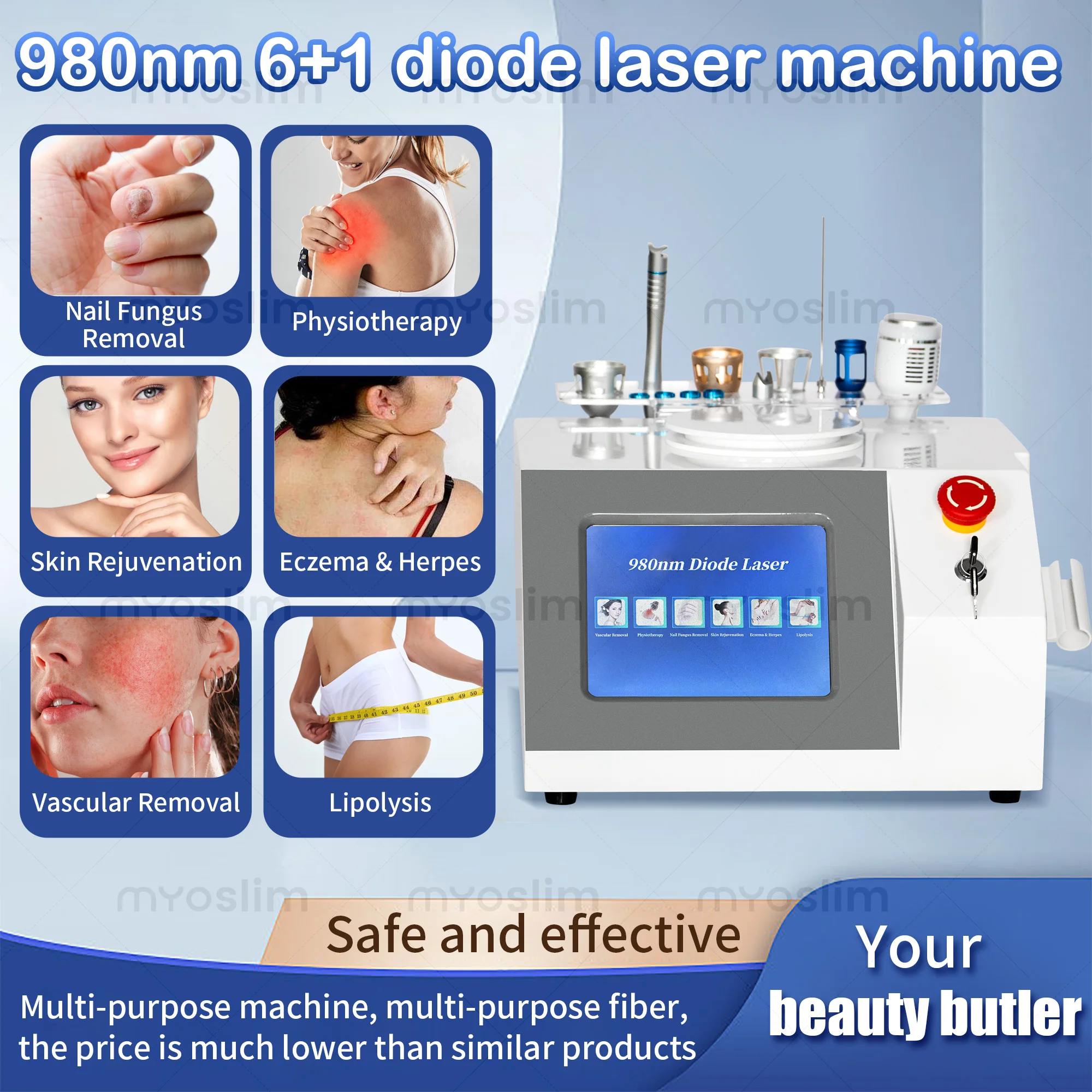 980nm Diode Laser Machine 6 in 1 Used For Vessel Removal Couperose Spider Veins Fungal Nails Local Fat Dissolution Physiotherapy
980nm Diode Laser Machine 6 in 1 Used For Vessel Removal Couperose Spider Veins Fungal Nails Local Fat Dissolution Physiotherapy