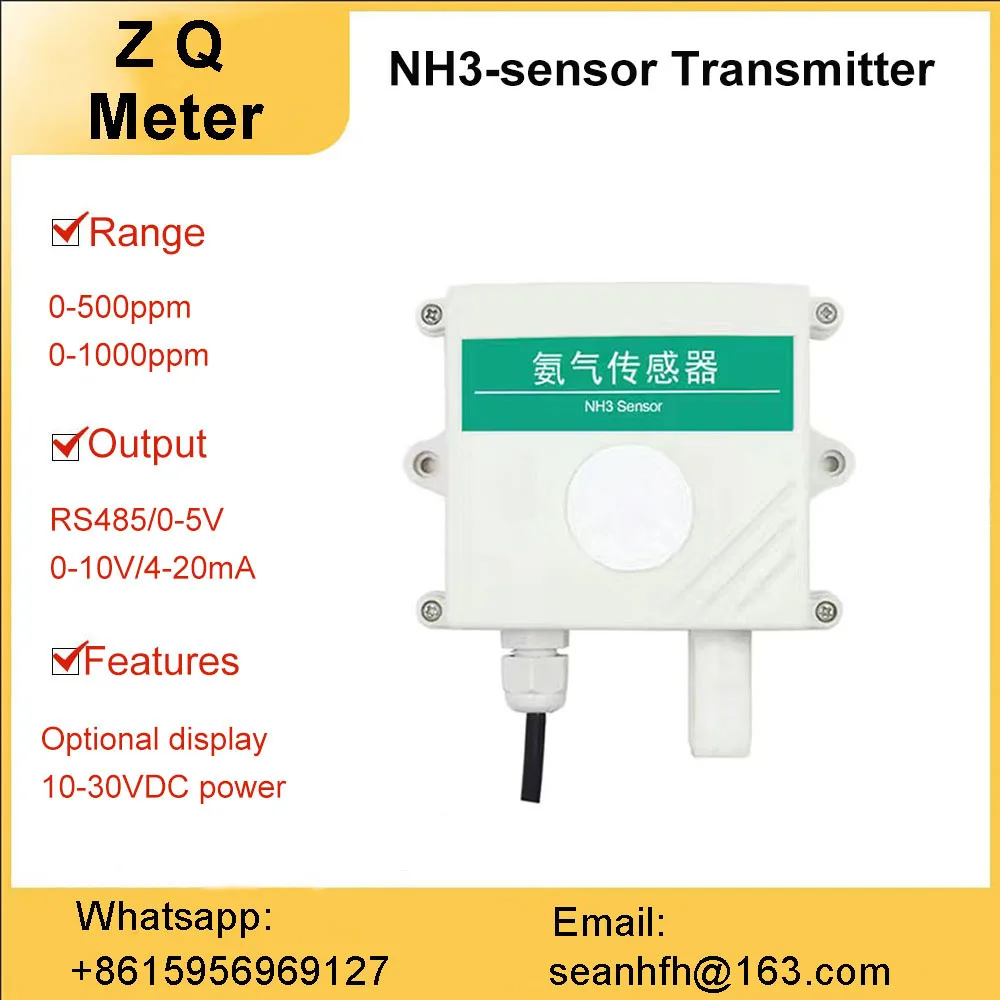 Ammonia concentration sensor nh3-gas chicken house public toilet pig farm detection 4-20mA output RS485 transmitter
Ammonia concentration sensor nh3-gas chicken house public toilet pig farm detection 4-20mA output RS485 transmitter