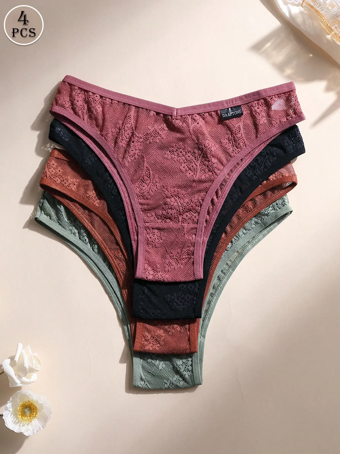 4pcs Sexy Lace Patchwork Women's Bikini Panties, Low Waist Seamless Soft Triangle Briefs, Comfortable Breathable Sports Underwear, Suitable For Daily Wear, Sports & Yoga
4pcs Sexy Lace Patchwork Women's Bikini Panties, Low Waist Seamless Soft Triangle Briefs, Comfortable Breathable Sports Underwear, Suitable For Daily Wear, Sports & Yoga