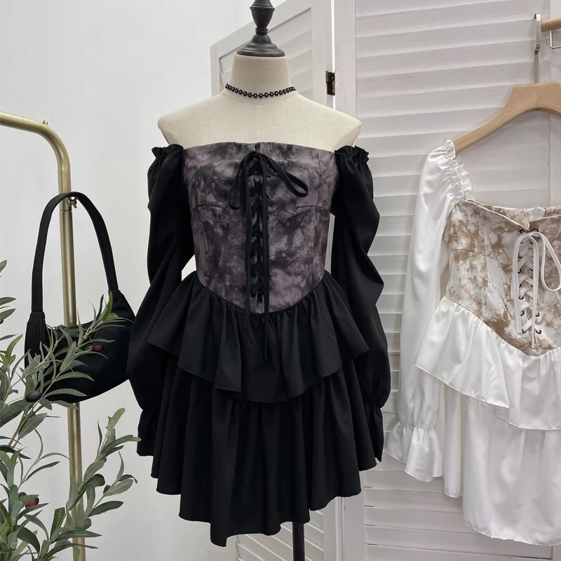 French Design Chic Drawstring Print Spliced Sexy Square Neck Dress Women Spring Autumn Fashion Off-the-shoulder Mini Skirts
French Design Chic Drawstring Print Spliced Sexy Square Neck Dress Women Spring Autumn Fashion Off-the-shoulder Mini Skirts
