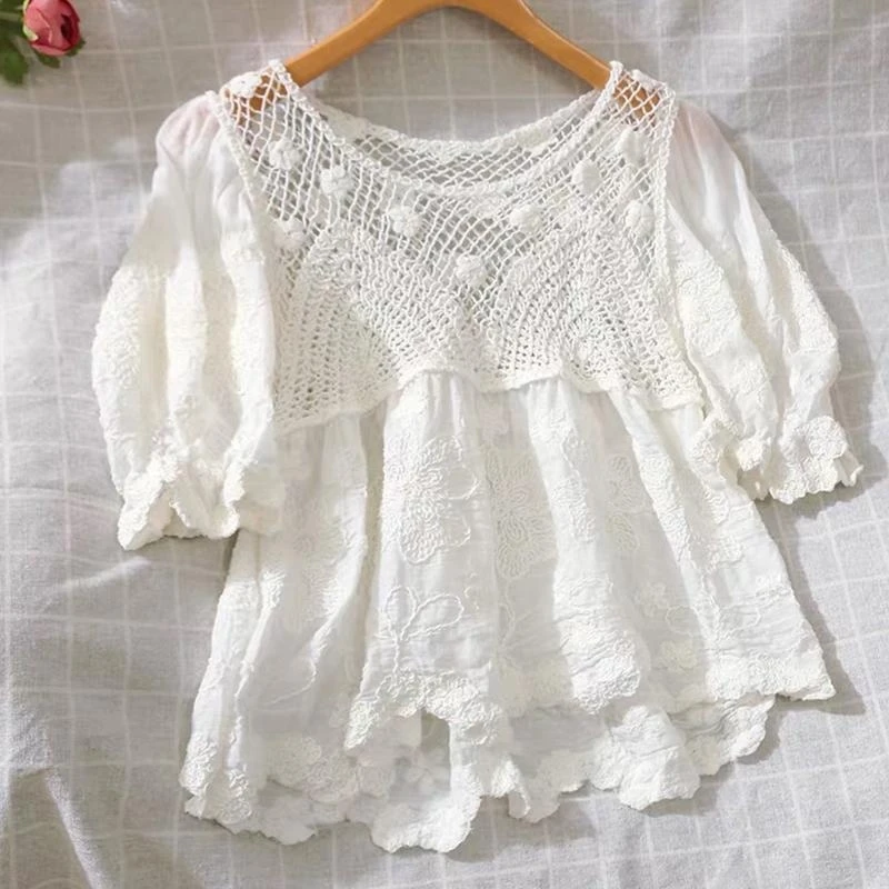 E56A Women Embroidery Puff Half Sleeve Blouse Hollow Crochet Patchwork Flared Shirts
E56A Women Embroidery Puff Half Sleeve Blouse Hollow Crochet Patchwork Flared Shirts