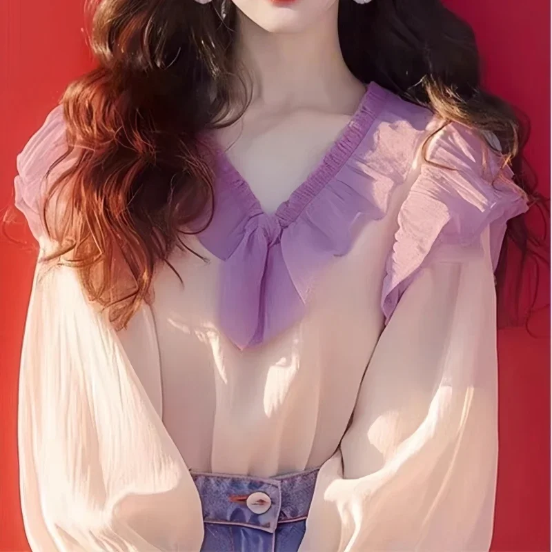 Chiffon Women's Blouses Korean Shirts FASHION Loose Spring/Summer Ruffles Clothing Patchwork Long Sleeve Vintage Women Tops
Chiffon Women's Blouses Korean Shirts FASHION Loose Spring/Summer Ruffles Clothing Patchwork Long Sleeve Vintage Women Tops