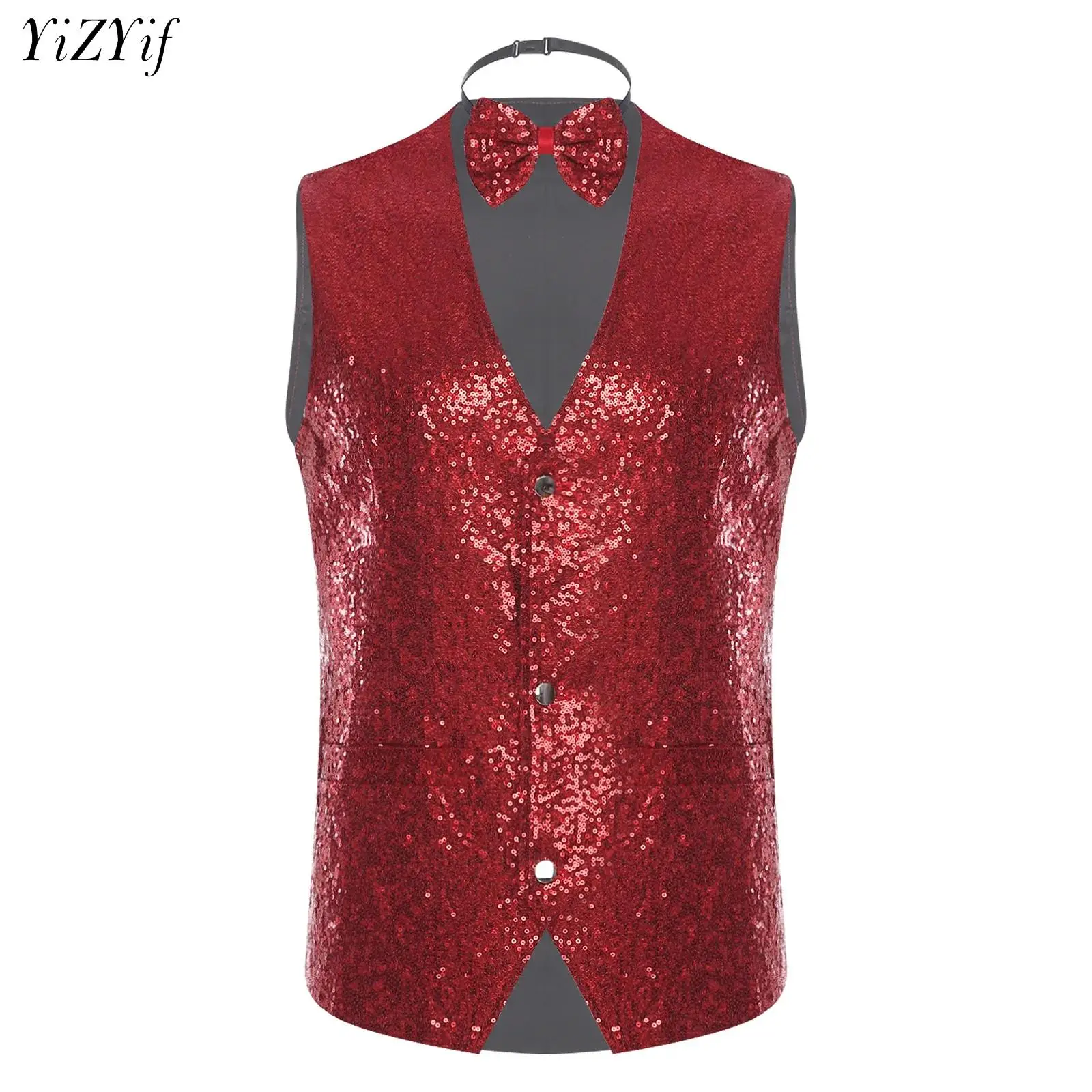 Mens 70s Disco Blazer Vest Shiny Sequins V Neck Sleeveless Pointed Hem Waistcoat with Bow Tie Club Choir Banquet Party Prom Suit
Mens 70s Disco Blazer Vest Shiny Sequins V Neck Sleeveless Pointed Hem Waistcoat with Bow Tie Club Choir Banquet Party Prom Suit
