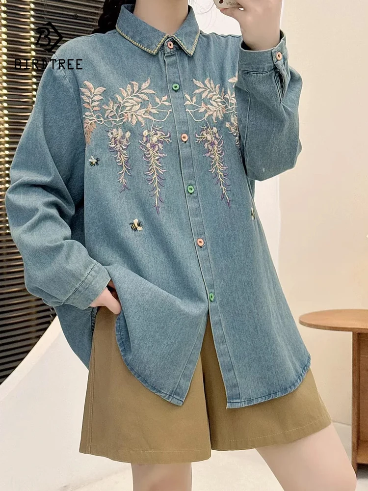New 2025 Autumn Long Sleeve Denim Shirt, Women Turn-down Collar Embroidery, Mori Girl Retro Prairie Chic Loose Blouse T58824CC
New 2025 Autumn Long Sleeve Denim Shirt, Women Turn-down Collar Embroidery, Mori Girl Retro Prairie Chic Loose Blouse T58824CC