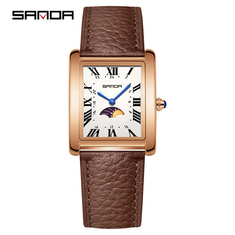 SANDA 9122 Элегантные женские кварцевые часы с классическим квадратным циферблатом, индикатором фазы Луны, водонепроницаемые, с кожаным ремешком, в стиле ретро, деловые часы для женщин
SANDA 9122 Элегантные женские кварцевые часы с классическим квадратным циферблатом, индикатором фазы Луны, водонепроницаемые, с кожаным ремешком, в стиле ретро, деловые часы для женщин