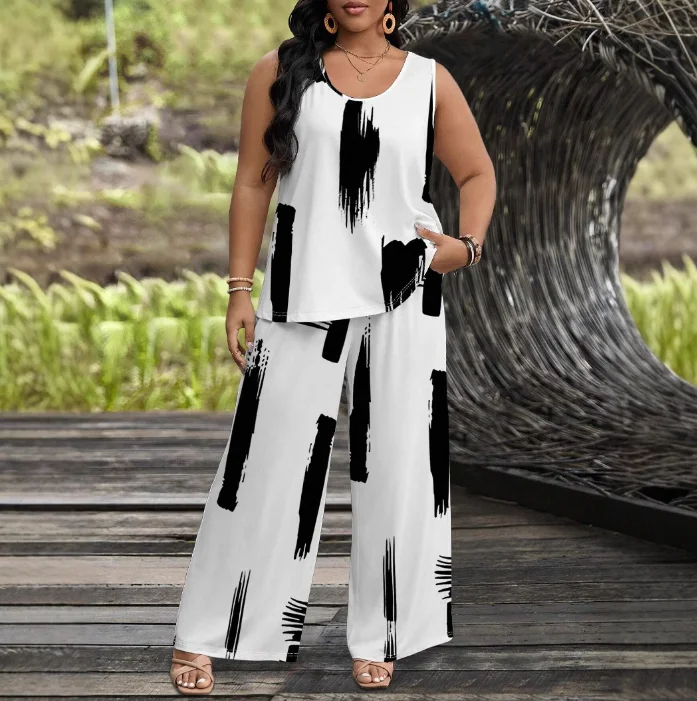 Summer Women's 2-Piece Loose Sleeveless Round Neck Top, Casual Wide Leg Pants Set, Women's Casual and Elegant 2-Piece Set
Summer Women's 2-Piece Loose Sleeveless Round Neck Top, Casual Wide Leg Pants Set, Women's Casual and Elegant 2-Piece Set