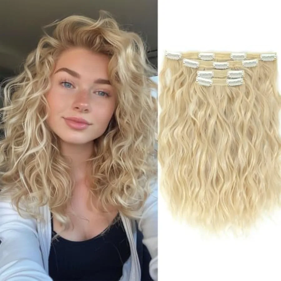 Blonde clip in hair extensions 4 pcs set synthetic hair pieces 12 inch short wavy clip in hair extensions
Blonde clip in hair extensions 4 pcs set synthetic hair pieces 12 inch short wavy clip in hair extensions
