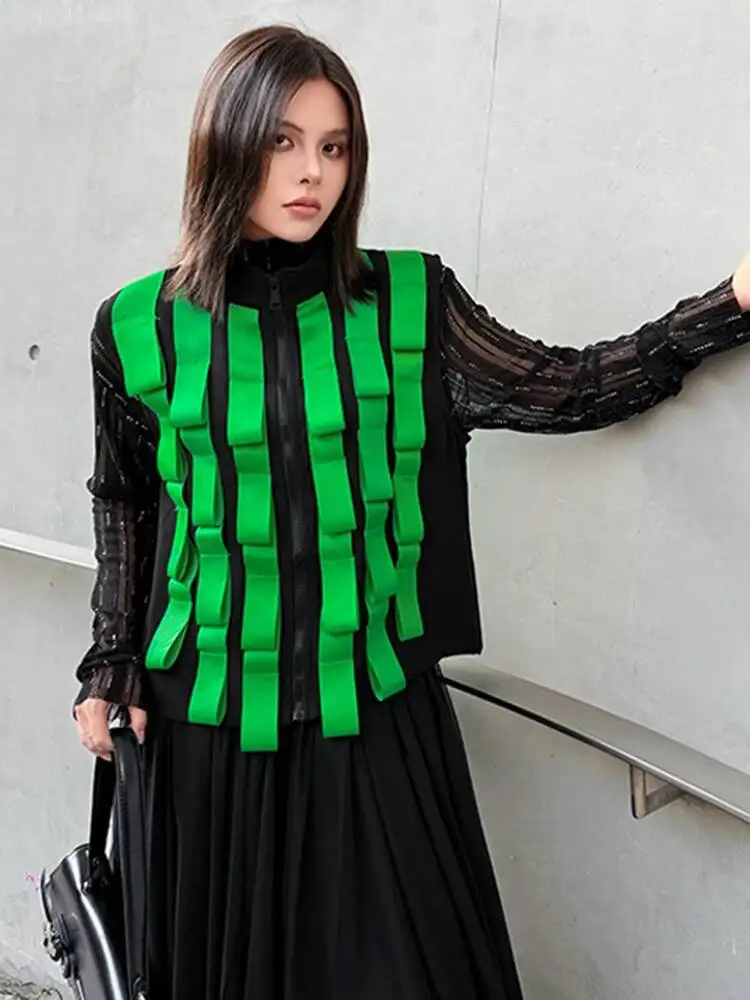 Women Green Ribbon Color-block Big Size Casual Vest New Turtleneck Sleeveless Fashion Tide Spring Autumn
Women Green Ribbon Color-block Big Size Casual Vest New Turtleneck Sleeveless Fashion Tide Spring Autumn