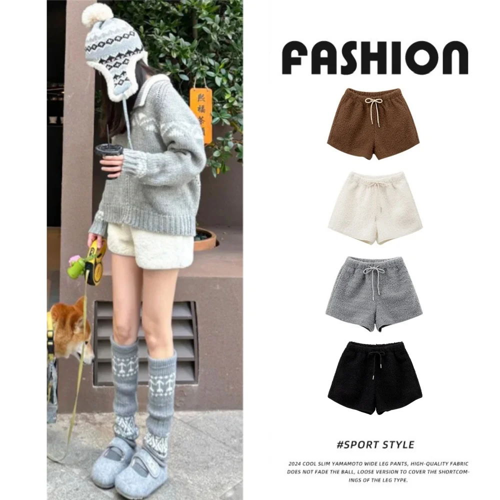 Корейские женские зимние шорты из овчины с флисом, с высокой талией, А-образный силуэт, стройнящие, свободные, с широкими штанинами
Корейские женские зимние шорты из овчины с флисом, с высокой талией, А-образный силуэт, стройнящие, свободные, с широкими штанинами